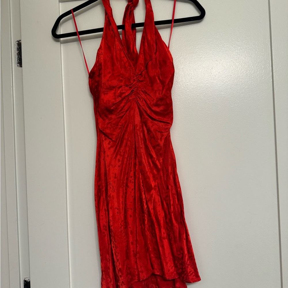 Zara mini red jacquard dress